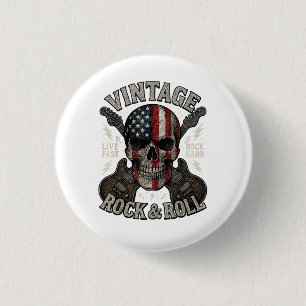 Vintage Rock Totenkopf Amerikanische Flagge Gitarr Button