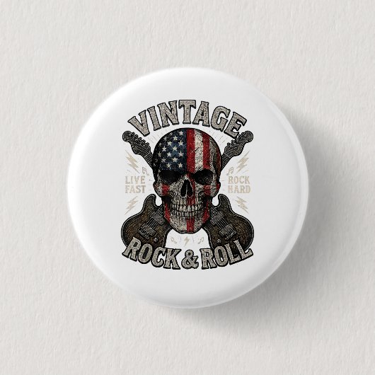 Vintage Rock Totenkopf Amerikanische Flagge Gitarr Button (Vorderseite)