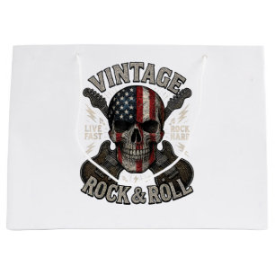 Vintage Rock Totenkopf Amerikanische Flagge Gitarr Große Geschenktüte
