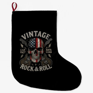 Vintage Rock Totenkopf Amerikanische Flagge Gitarr Großer Weihnachtsstrumpf