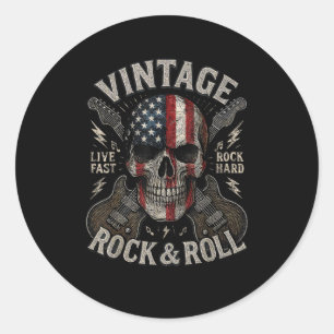 Vintage Rock Totenkopf Amerikanische Flagge Gitarr Runder Aufkleber