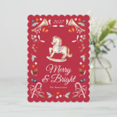 Vintage Rocking Horse Christmas Card Einladung (Stehend Vorderseite)