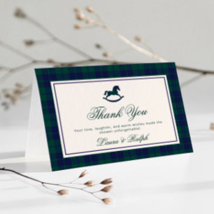 Vintage Rocking Horse Classic Kariert Baby Dusche Dankeskarte