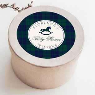 Vintage Rocking Horse Classic Kariert Baby Dusche Runder Aufkleber