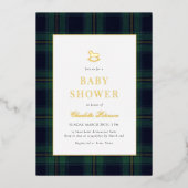 Vintage Rocking Horse Plaid Baby Shower Folieneinladung (Vorderseite)