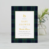 Vintage Rocking Horse Plaid Baby Shower Folieneinladung (Stehend vorne)