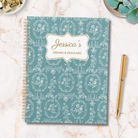 Vintage Rococo Flowers Floral Personalized Name Planer