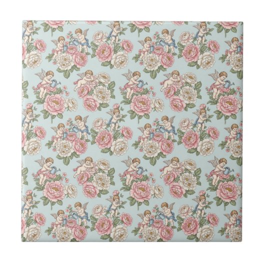 Vintage Rococo Revival Rose Garden Romantic  Fliese (Vorderseite)
