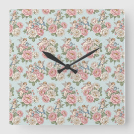 Vintage Rococo Revival Rose Garden Romantic Quadratische Wanduhr