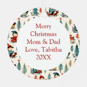 Vintage Rodelkinder Personalisiert Weihnachten Ornament Aus Metall (Rückseite)