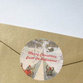Vintage Rodelschlitten Weihnachten Runder Aufkleber