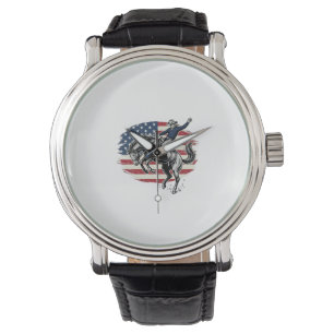 Vintage-Rodeo-Cowboy-patriotischer-Pferdereiter-Ve Armbanduhr