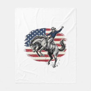 Vintage-Rodeo-Cowboy-patriotischer-Pferdereiter-Ve Fleecedecke