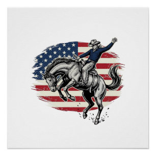 Vintage-Rodeo-Cowboy-patriotischer-Pferdereiter-Ve Poster