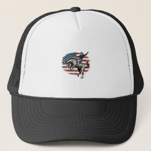 Vintage-Rodeo-Cowboy-patriotischer-Pferdereiter-Ve Truckerkappe