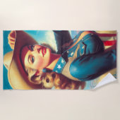 Vintage-Rodeo-Pin-up Strandtuch (Vorderseite)