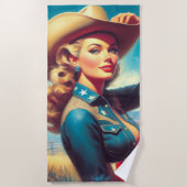 Vintage-Rodeo-Pin-up Strandtuch (Vorderseite)