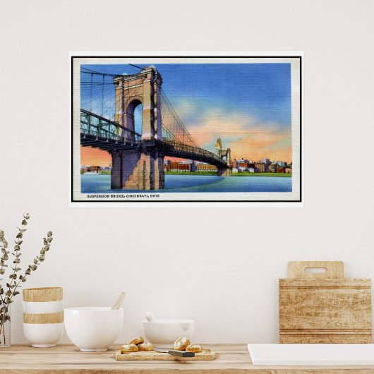 Vintage Roebling-Hängebrücke, Cincinnati, OH Poster (Küche)