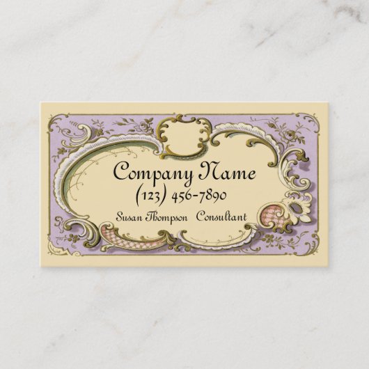 Vintage Rolle-Blumenausschnitt-Creme-Lavendel Visitenkarte (Vorderseite)