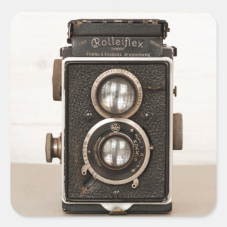 Vintage-Rolleiflex-Zwei-Objektiv-Kamera Quadratischer Aufkleber