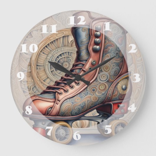 Vintage Roller-Skate Große Wanduhr (Vorderseite)