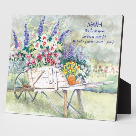 Vintage  Rollkarren mit Blume im Garten Fotoplatte (Seite)