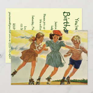Vintage-Rollschuhlaufen, Kindergeburtstagsfeier Einladung