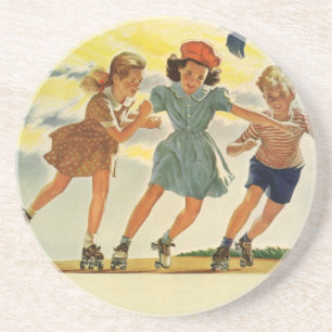 Vintage-Rollschuhspaß Kinder Jungen und Mädchen Sandstein Untersetzer