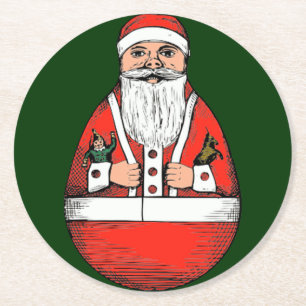Vintage Roly Poly Weihnachtsmann Weihnachten Runder Pappuntersetzer