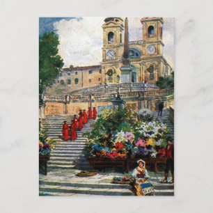 Vintage Rom Aquarell Trinita dei Monti Postkarte