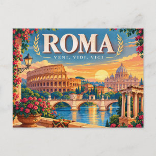 Vintage Roma Italien Klassisches Rom und goldener Feiertagspostkarte