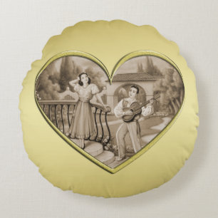 Vintage Romance Paar, Mann und Frau, Gold Rundes Kissen