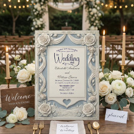 Vintage Romantic Neoclassical Blue 3D Rose  Einladung