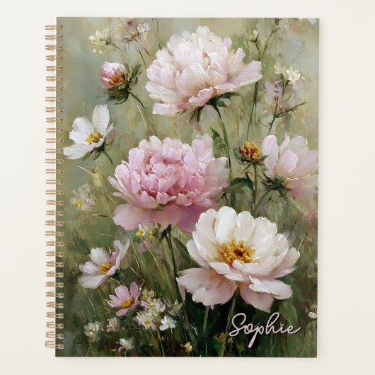 Vintage Romantic Pastel Wildflower Personalized Planer (Vorderseite)