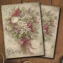 Vintage Romantic Red Bouquet Ephemera Decoupage  Seidenpapier