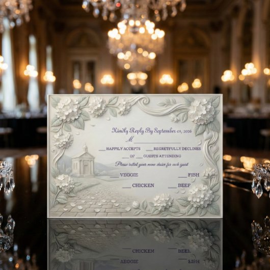 Vintage Romantic Sage Cream Hydrangea RSVP Karte