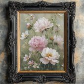 Vintage Romantic Wildflower Pastel Pink Wall Art Poster