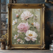 Vintage Romantic Wildflower Pastel Pink Wall Art Poster