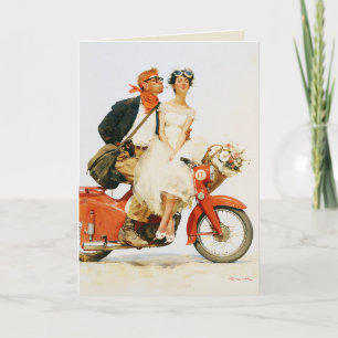 Vintage Romantik auf einem roten Roller Karte