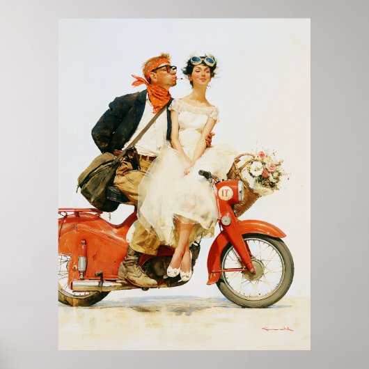 Vintage Romantik auf einem roten Roller Poster (Vorne)