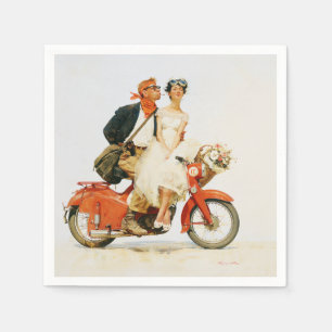 Vintage Romantik auf einem roten Roller Serviette