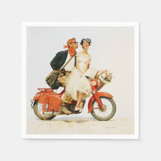 Vintage Romantik auf einem roten Roller Serviette (Vorderseite)
