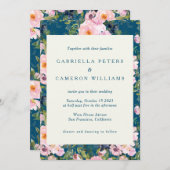 Vintage Romantik Florals bei Blue Wedding Einladung (Vorne/Hinten)