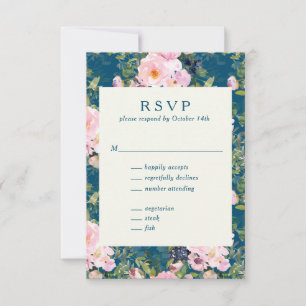 Vintage Romantik Florals bei Blue Wedding RSVP Karte