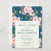 Vintage Romantik Florals in blauem Brautparty Einladung (Vorderseite)