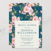 Vintage Romantik Florals in blauem Brautparty Einladung (Vorne/Hinten)