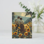 Vintage Romantik in Sonnenblumenfeldern Postkarte (Stehend Vorderseite)