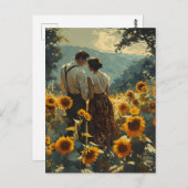 Vintage Romantik in Sonnenblumenfeldern Postkarte (Vorne/Hinten)