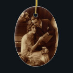Vintage Romantik, Liebe und Romantik Liebhaber Keramikornament<br><div class="desc">Vintages sepia altmodisches Foto mit einem Liebe- und Romantik-Bild mit einem frisch verheirateten Paar,  das neben einem Klavier Noten liest.</div>