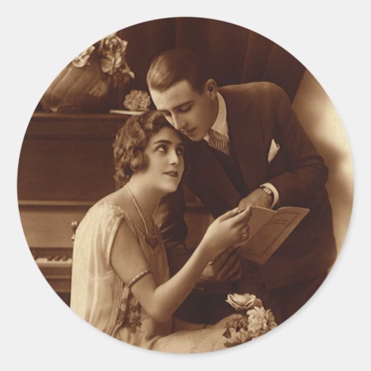 Vintage Romantik, Liebe und Romantik Liebhaber Runder Aufkleber (Vorderseite)